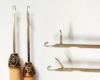 LATCH HOOK NEEDLE set, Bamboo Afghan Tunisian Double Ended Crochet Hooks, Crochet Hair Needle Hook Dreadlock Dread micro loop Tools rug