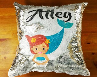 Almohada de lentejuelas SIRENA personalizada, funda de cojín SEQUINS reversible, lentejuelas de cojín personalizadas, necesidades especiales, autismo, almohada calmante