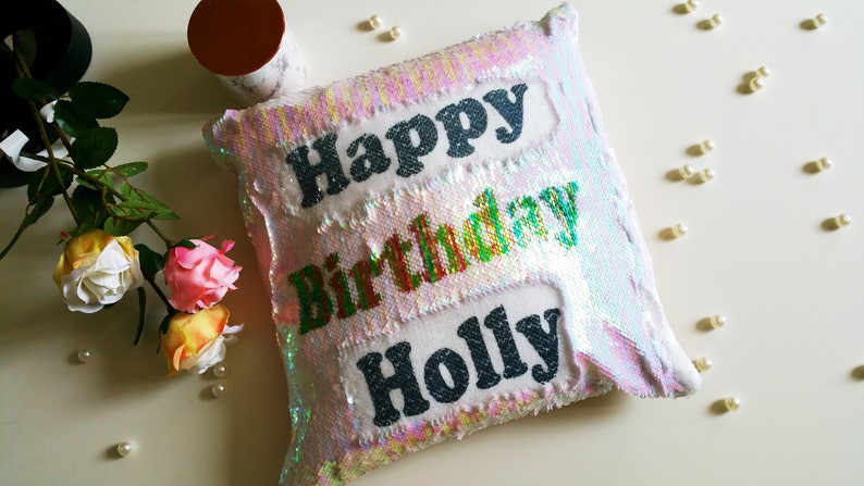 MERMAID pillow, reversible SEQUINS cushion cover, personalised cushion sequins, special needs, autism gift, calming pillow, ADHD sensory toy image 5