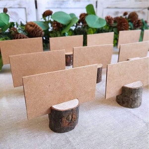 Wooden HOLDERS + CARDS, rustic wood wedding place card stand, table number, guest place, reception seating card, wood base photo holder