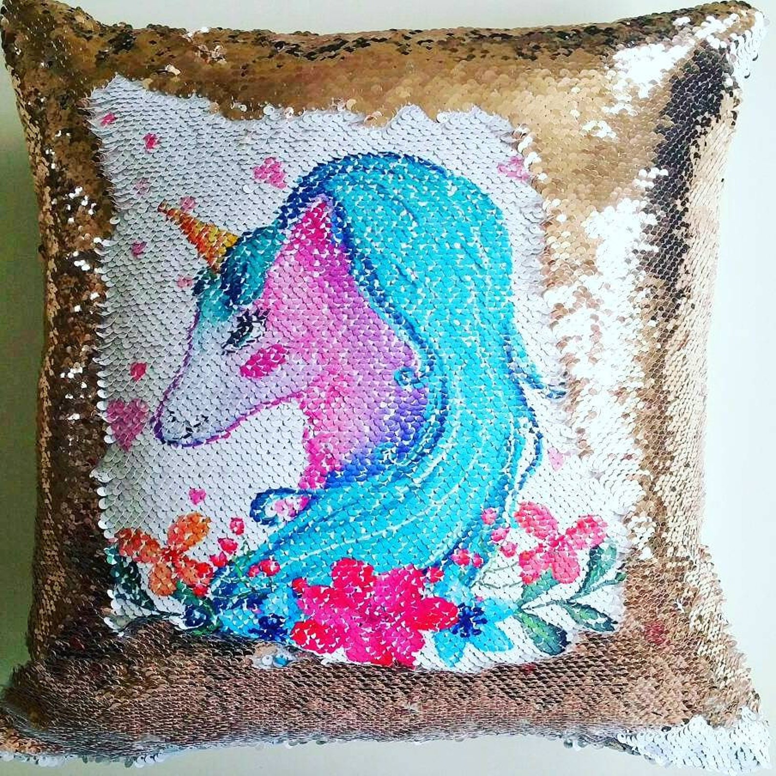 UNICORN Pillow Reversible SEQUINS Cushion Cover Unicorn Etsy