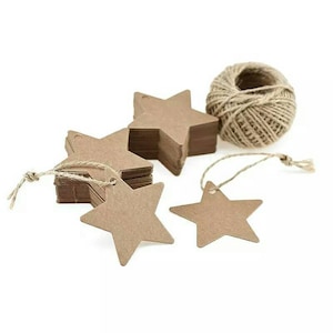 50/100 ÉTIQUETTES CADEAUX, étiquettes de Noël, étiquettes en forme d’étoile, étiquettes d’emballage, ornements d’arbre, étiquettes en carton, étiquettes kraft, étiquettes de remerciement, étiquettes de fête