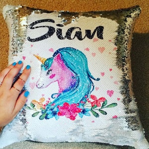 MERMAID pillow, reversible SEQUINS cushion cover, personalised cushion sequins, special needs, autism gift, calming pillow, ADHD sensory toy image 8