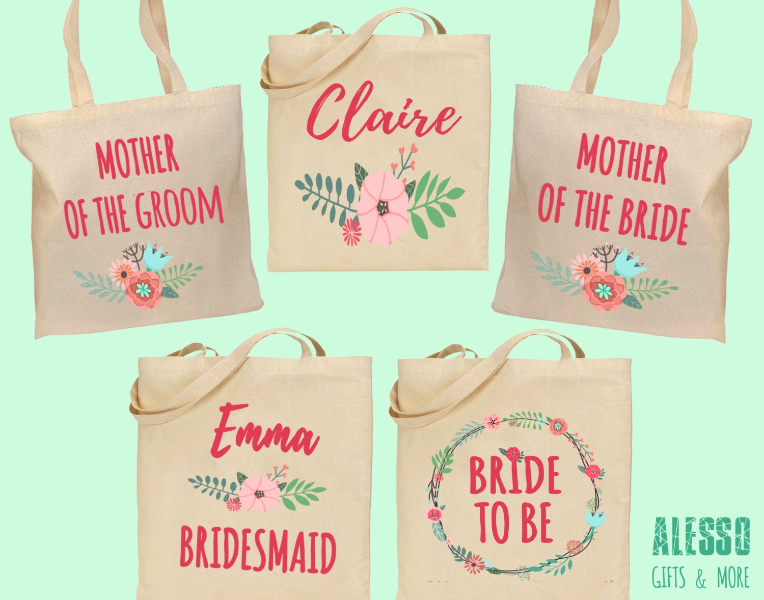 Set of 6 Personalised Wedding Hen Party names & date tote bags bride bridesmaid Set of 6 Personalised Wedding Hen Party names & date tote bags bride bridesmaid