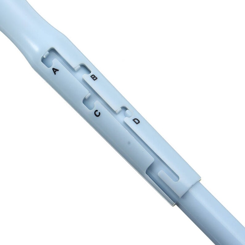 May include: A close-up of a light blue mop handle with four settings labelled A, B, C, and D.