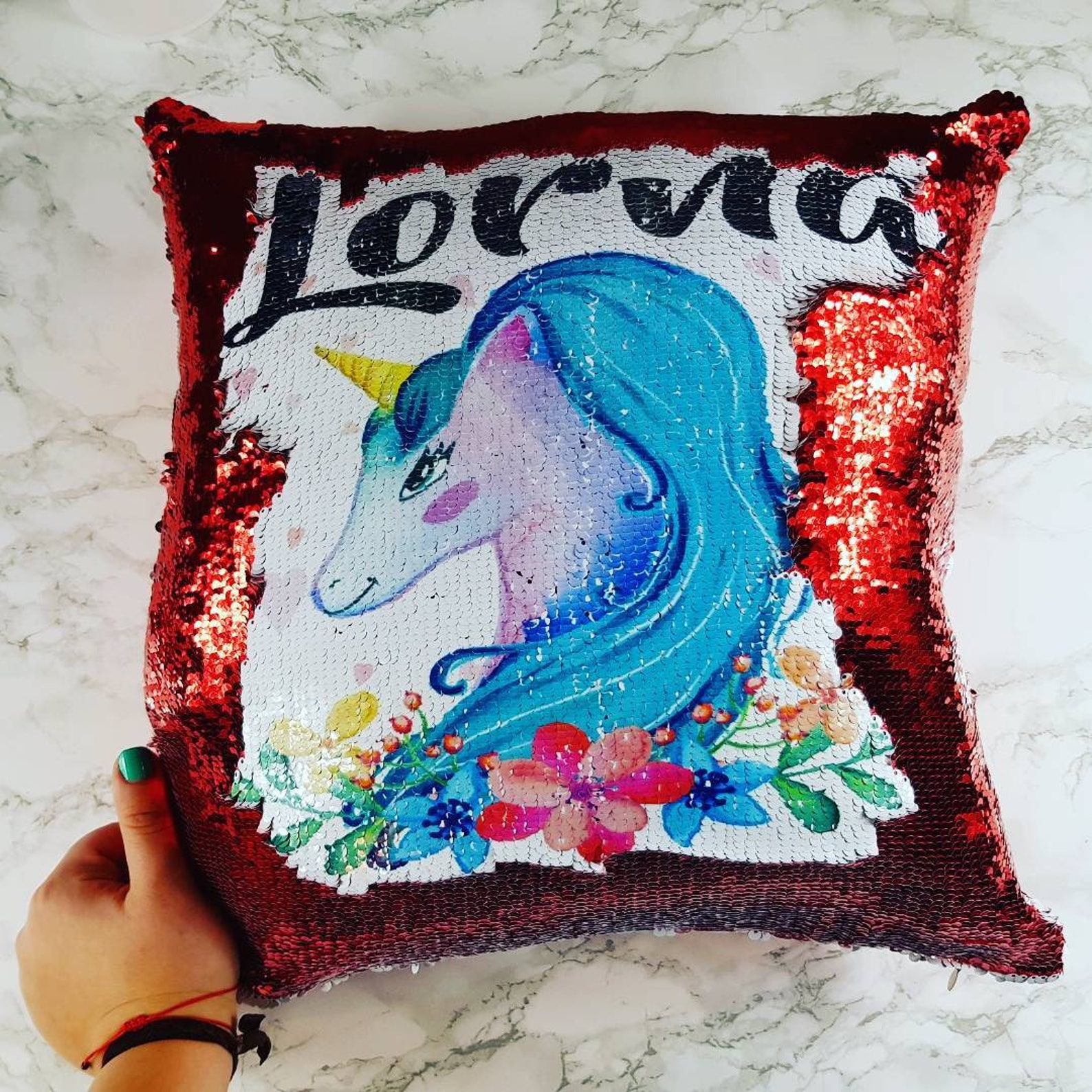UNICORN Pillow Reversible SEQUINS Cushion Cover Unicorn Etsy