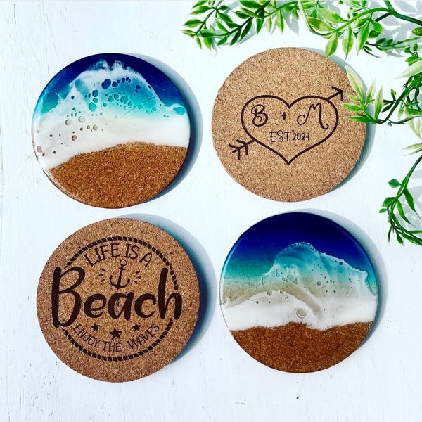 Personalized Ocean Coasters | Coastal Drink Ware | Wedding Engagement Mother’s Day Gifts | Beach House Decor | Beach Coasters | Engraved