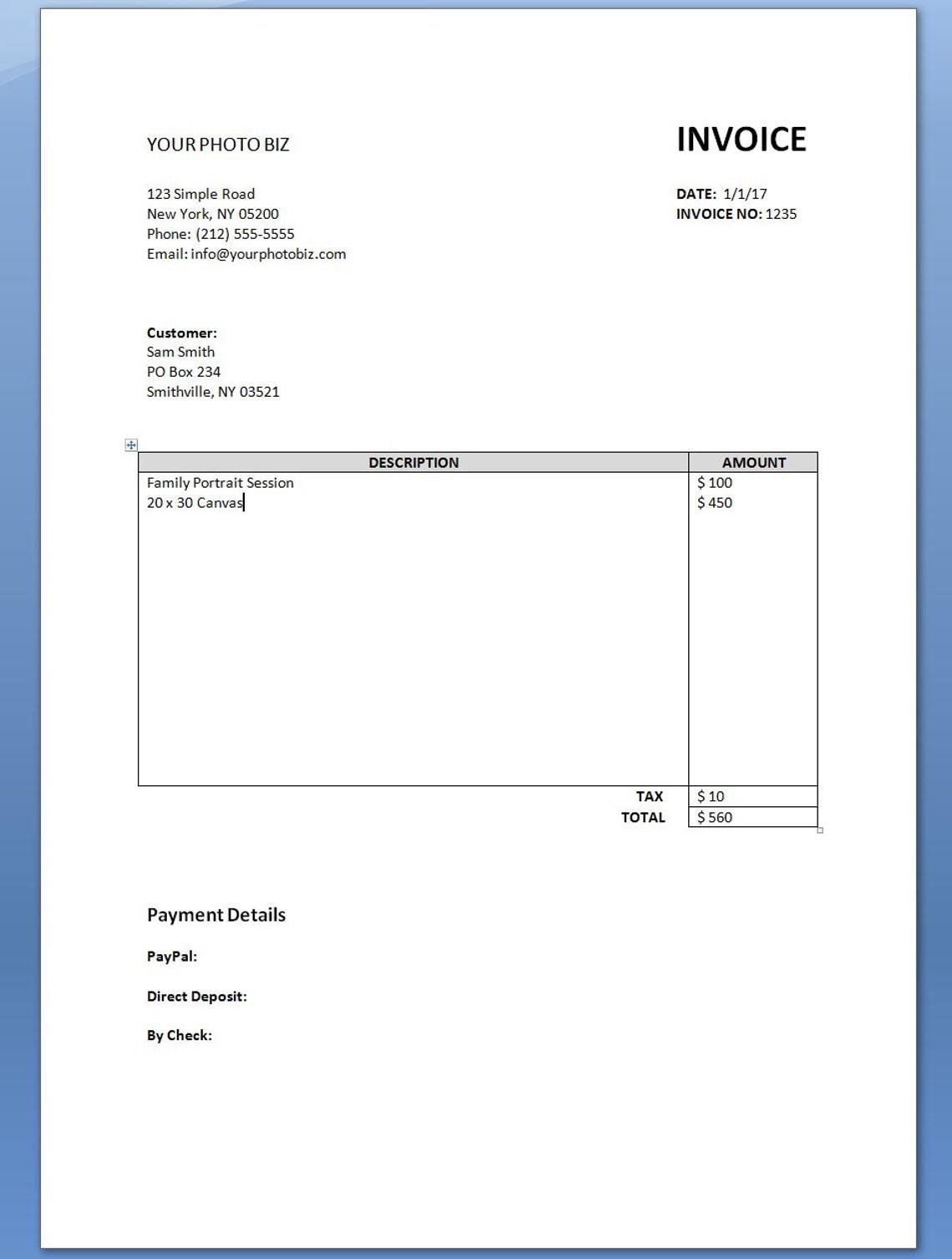 Szablon faktury Microsoft Word Faktura VAT Rozmiar - Etsy Polska