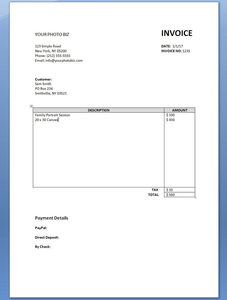 microsoft word tax invoice template