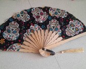 Fan bamboo sugar skulls handheld fan handmade fan summer accessory unique gift