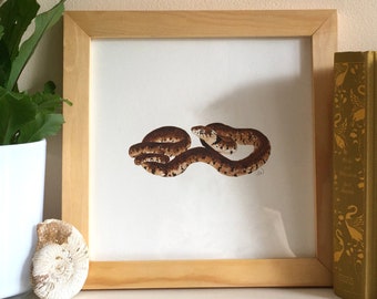 Grass Snake Art, Grass Snake Painting, Grass Snake Print, Grass Snake Ink Painting, Grass Snake Illustration, Fine Art Print, UK Wildlife,