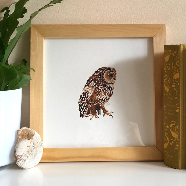 Tawny Owl Painting, Tawny Owl Print, Tawny Owl Art, Tawny Owl Ink Painting, Owl Illustration, Owl Watercolour, Fine Art Print, UK Wildlife