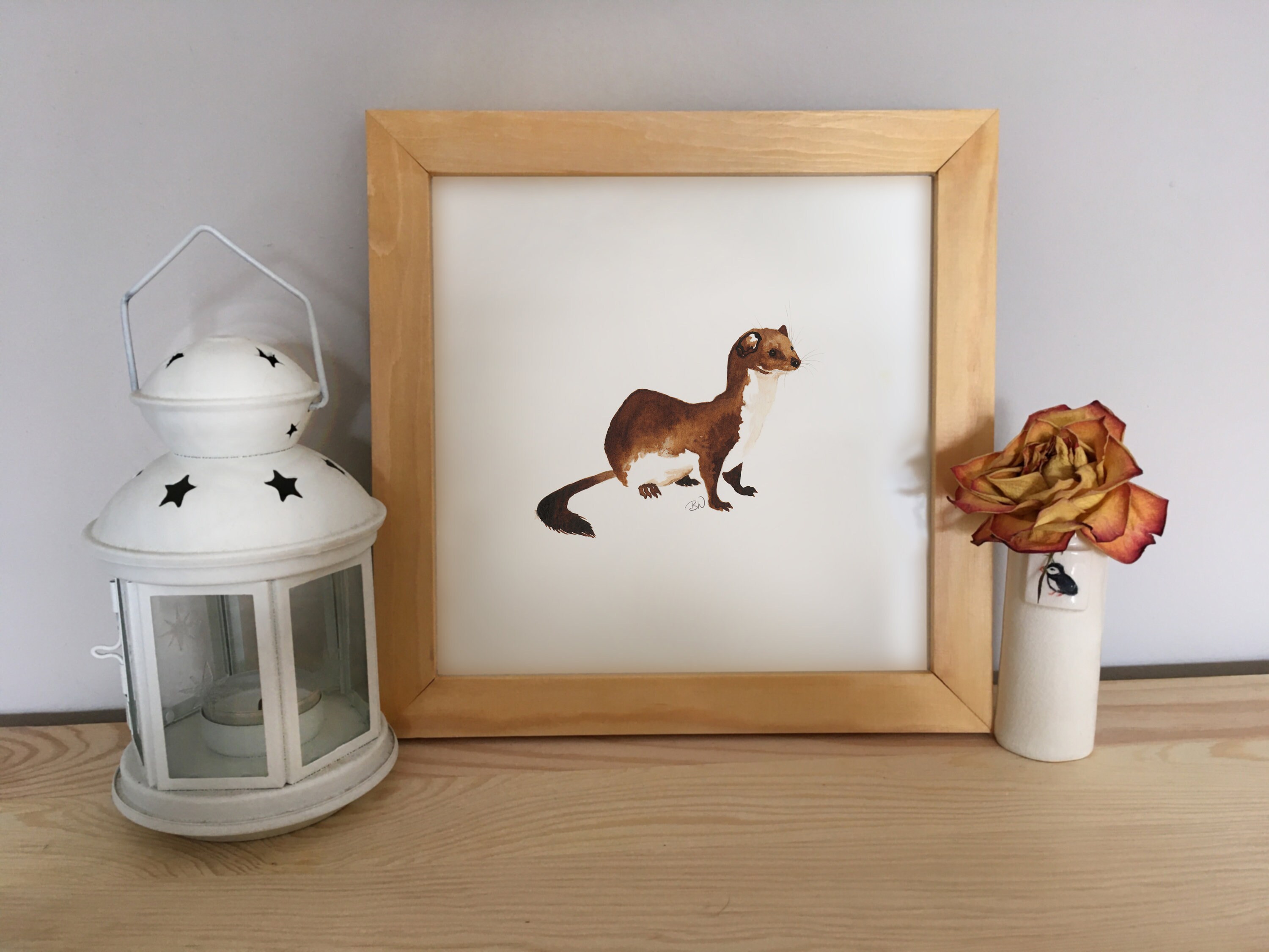 Vintage Hand-Painted English Folk Wall Art – Stoat & Robin (Pair)