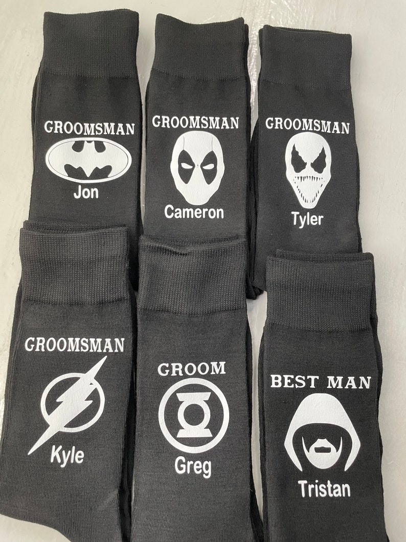 Groomsman Superhero Socks/Gifts for Groom/Wedding Socks,/Party Socks/Marvel Comics/DC Comics/Avengers Lovers/Comic Fans/Great Quality/Prom image 7