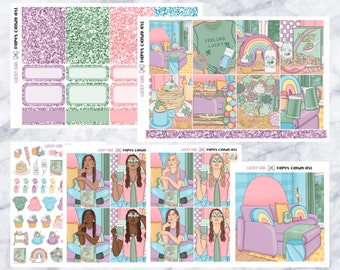 COMPLEMENTOS Lucky Girl // Planner Stickers // caja doble, encabezados brillantes, cajas completas, deco, chicas de moda