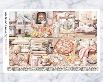 Kit EC Cozy Movie Time // Kit de pegatinas para planificador semanal // Erin Condren