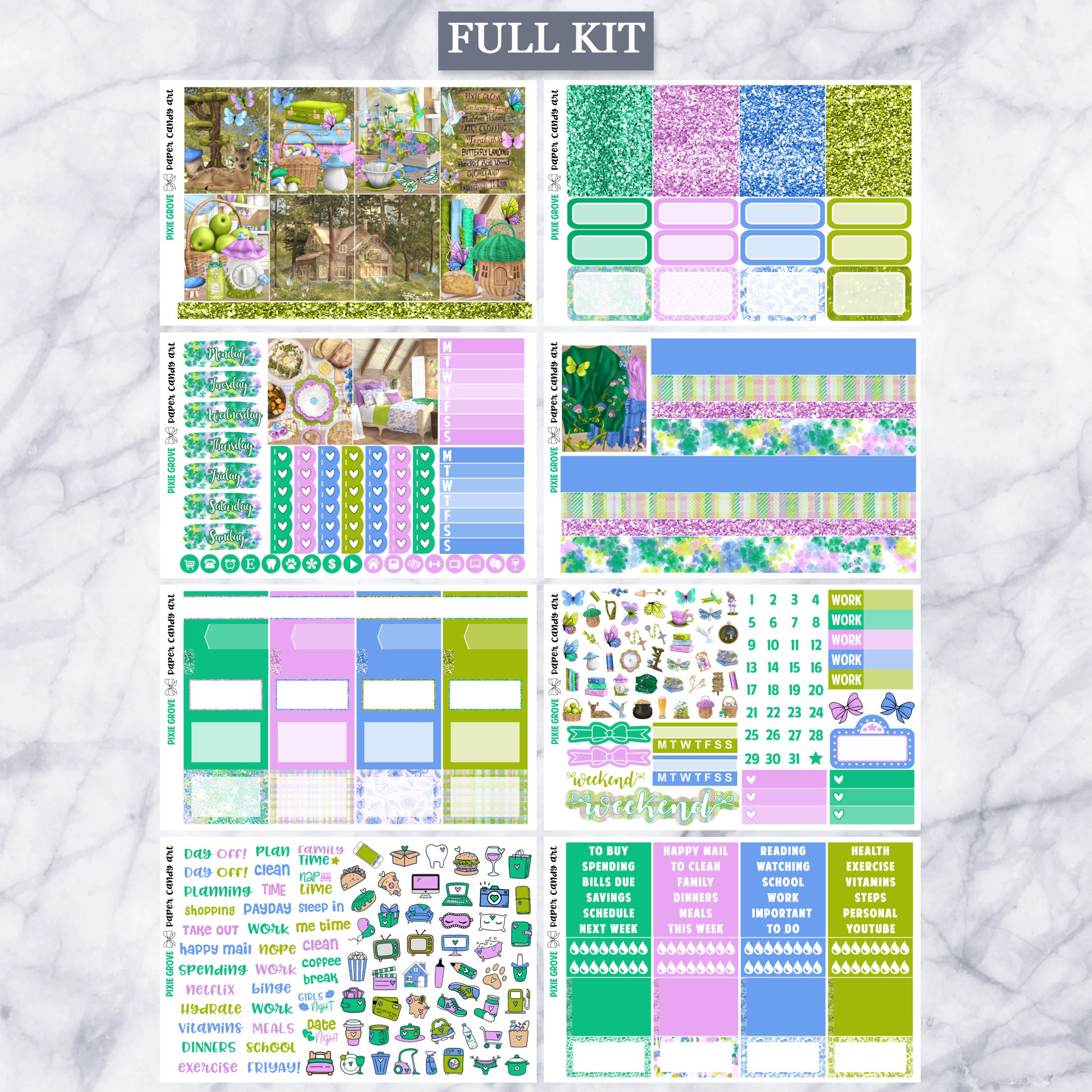 EC Kit Pixie Grove // Weekly Planner Stickers Kit // Erin Condren - Etsy
