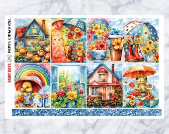 Kit EC Días Lluviosos // Kit de Pegatinas para Planificador Semanal // Erin Condren