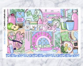 Kit EC Hábitos Saludables // Kit de Pegatinas para Planificador Semanal // Erin Condren