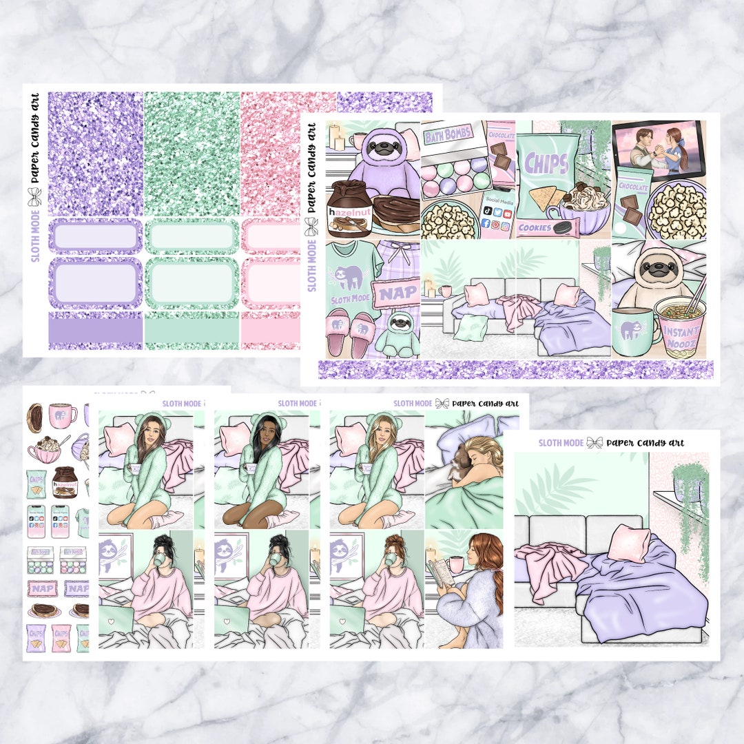 ADD-ONS Sloth Mode // Planner Stickers // Double Box, Glitter Headers ...