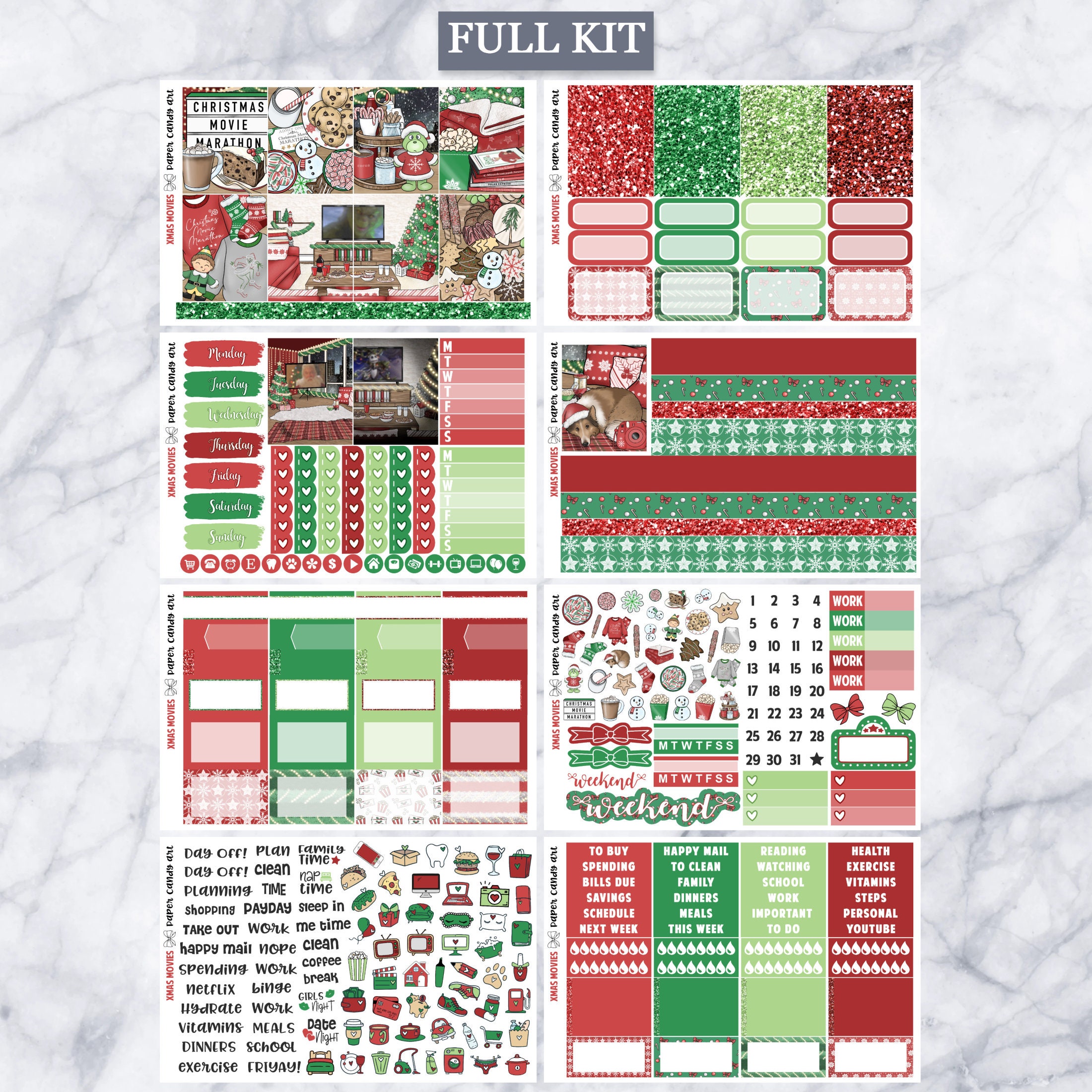 EC Kit Xmas Movies // Weekly Planner Stickers Kit // Erin Condren - Etsy