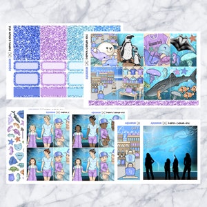 ADD-ONS Aquarium // Planner Aufkleber // Doppelte Box, Glitzer-Header, volle Boxen, Deko, Mode Mädchen