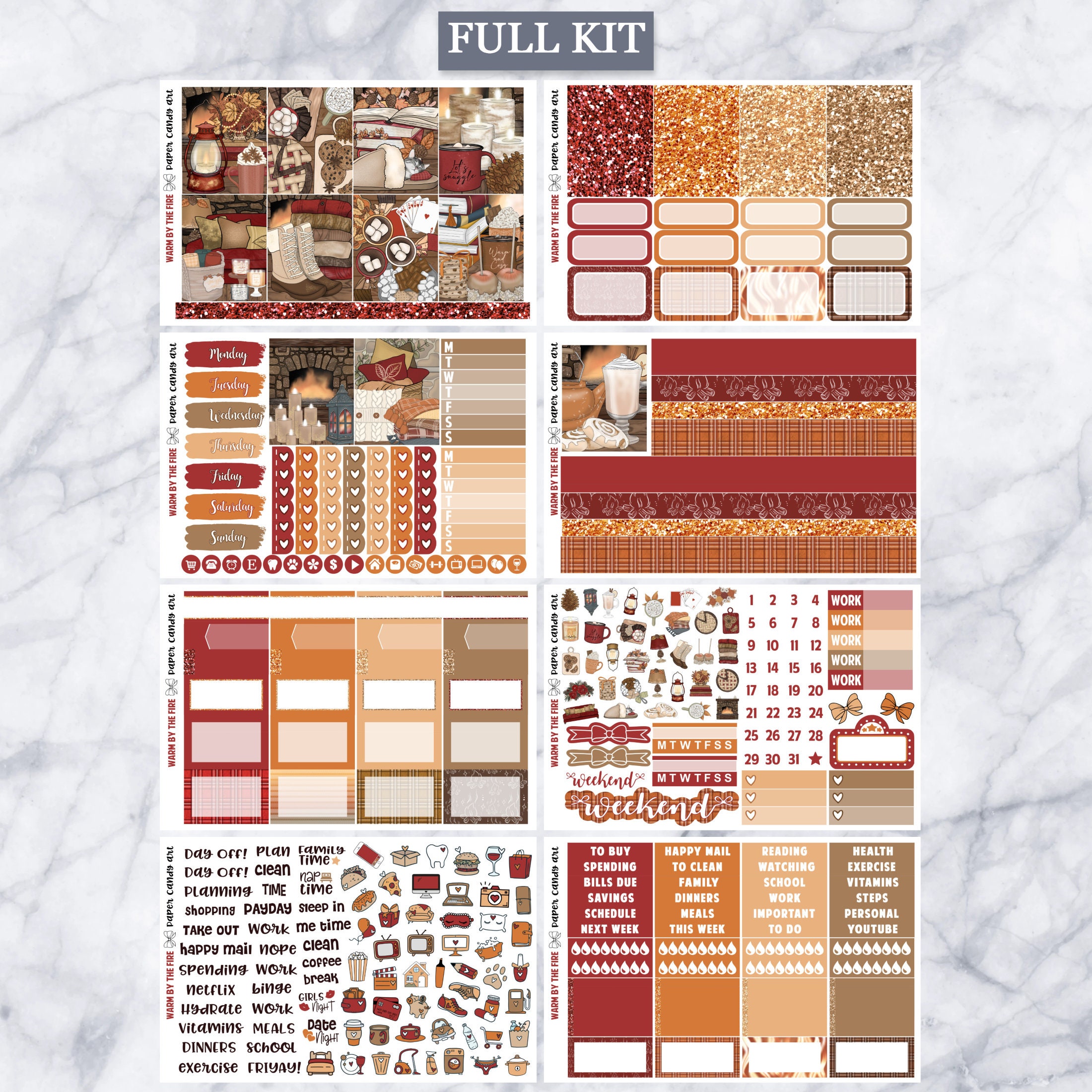 EC Kit Warm by the Fire // Weekly Planner Stickers Kit // Erin Condren ...
