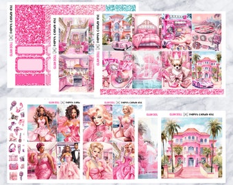 COMPLEMENTOS Glam Doll // Pegatinas para planificador // caja doble, encabezados con purpurina, cajas completas, deco