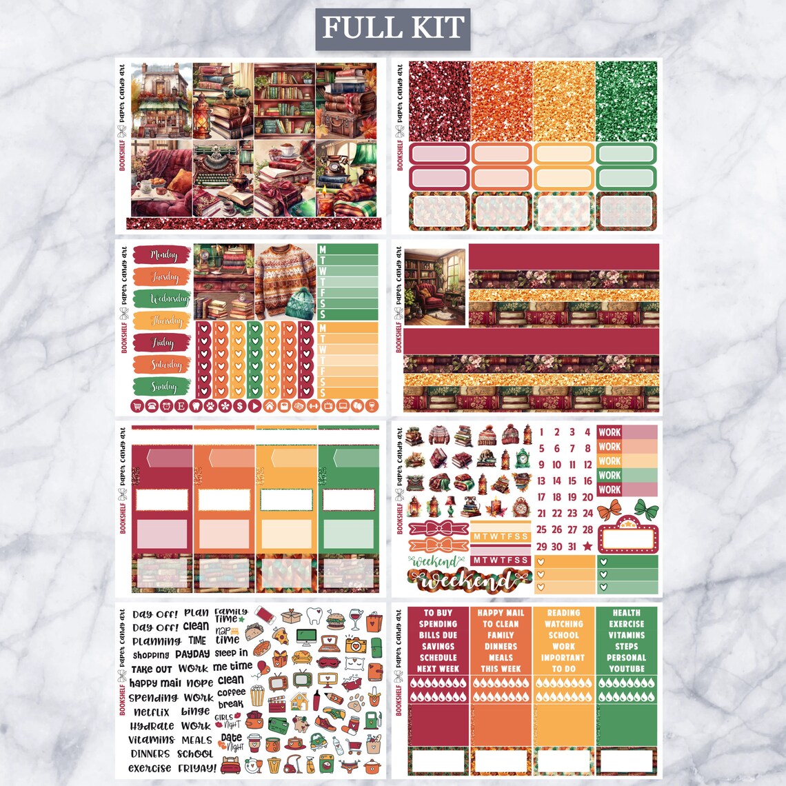 EC Kit Bookshelf // Weekly Planner Stickers Kit // Erin Condren - Etsy
