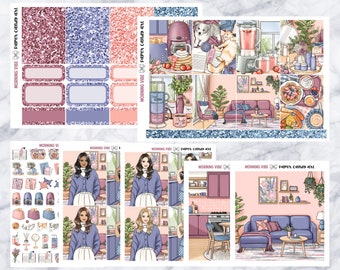 COMPLEMENTOS Morning Vibe // Pegatinas del planificador // caja doble, encabezados brillantes, cajas completas, deco, chicas de moda