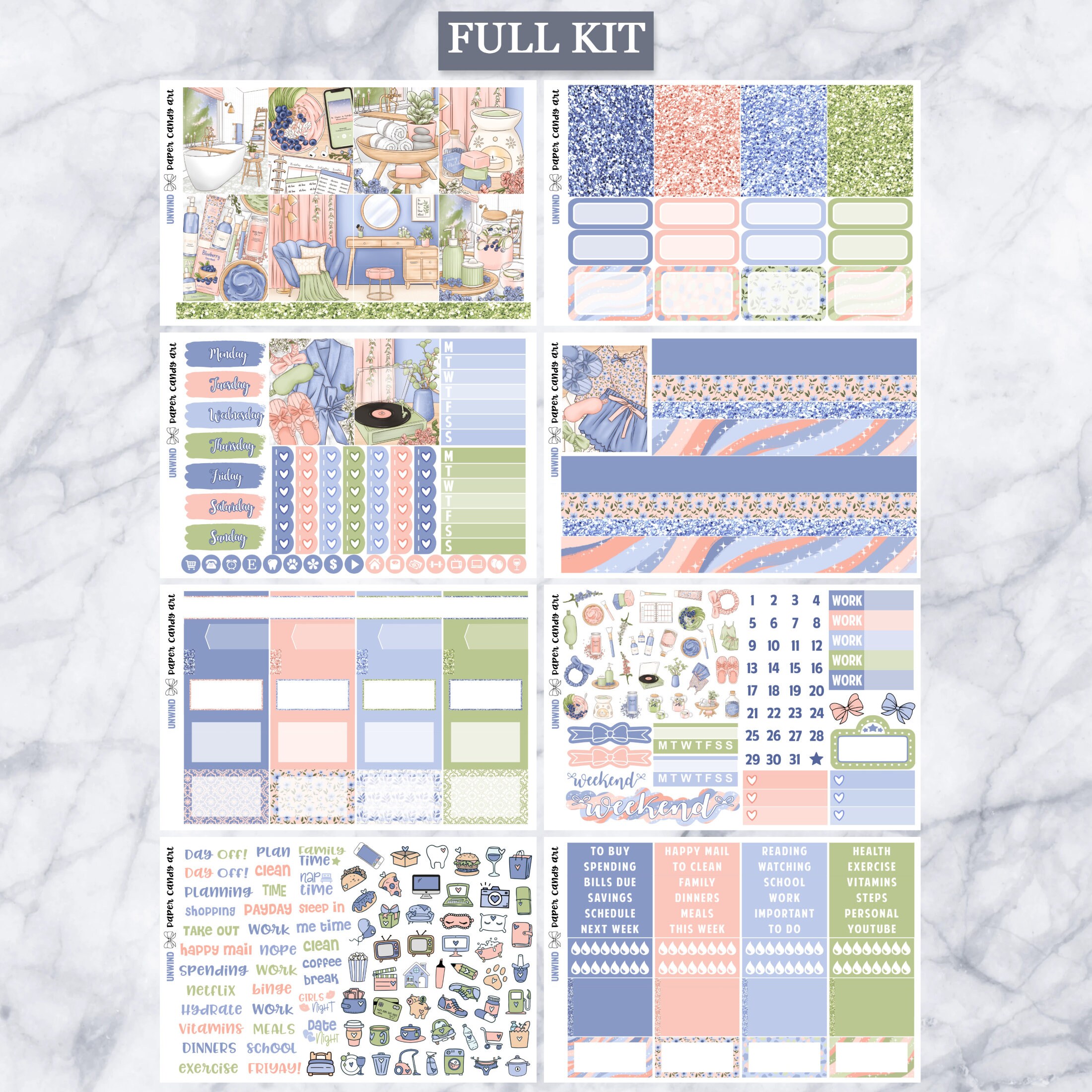 EC Kit Unwind // Weekly Planner Stickers Kit // Erin Condren - Etsy
