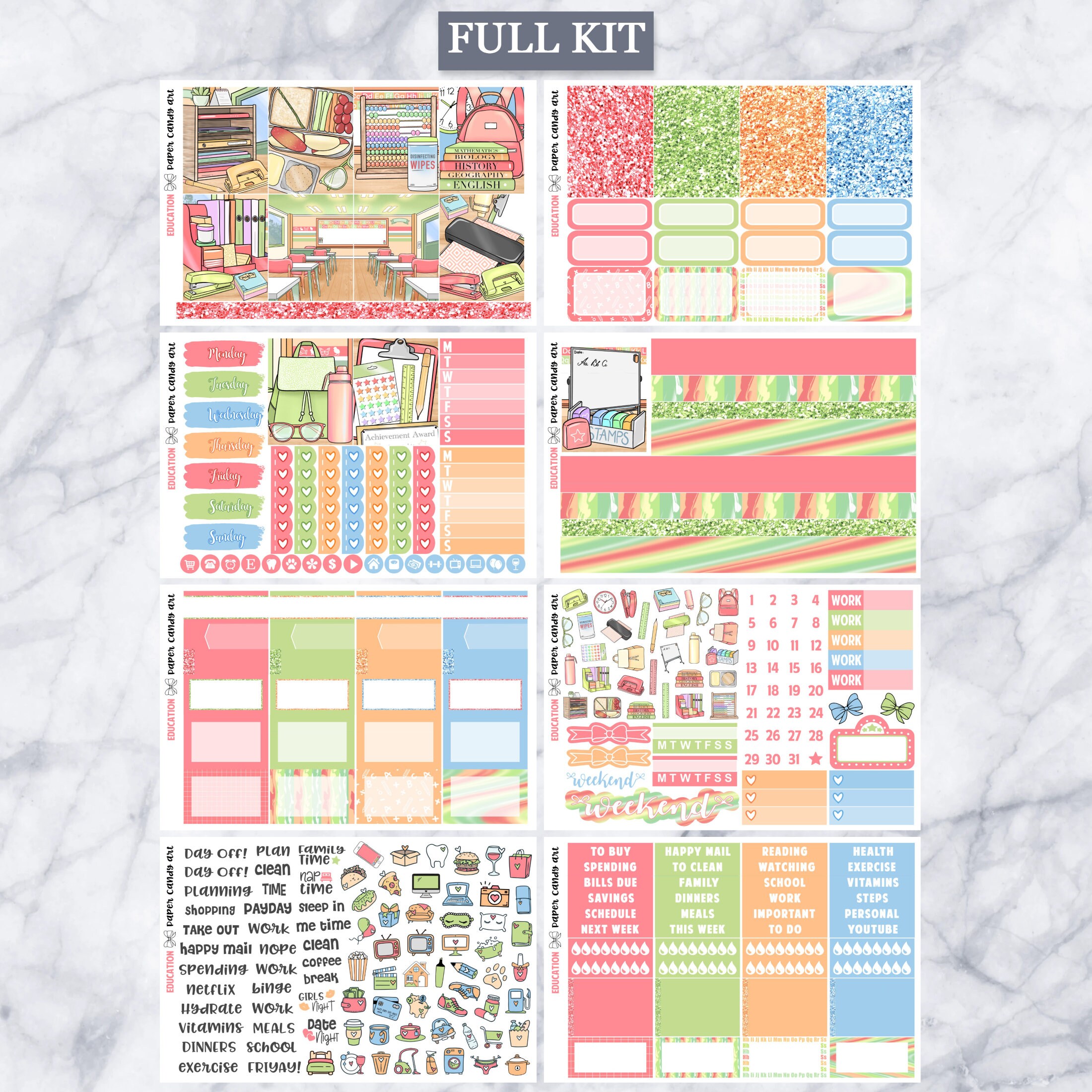 EC Kit Education // Weekly Planner Stickers Kit // Erin Condren - Etsy