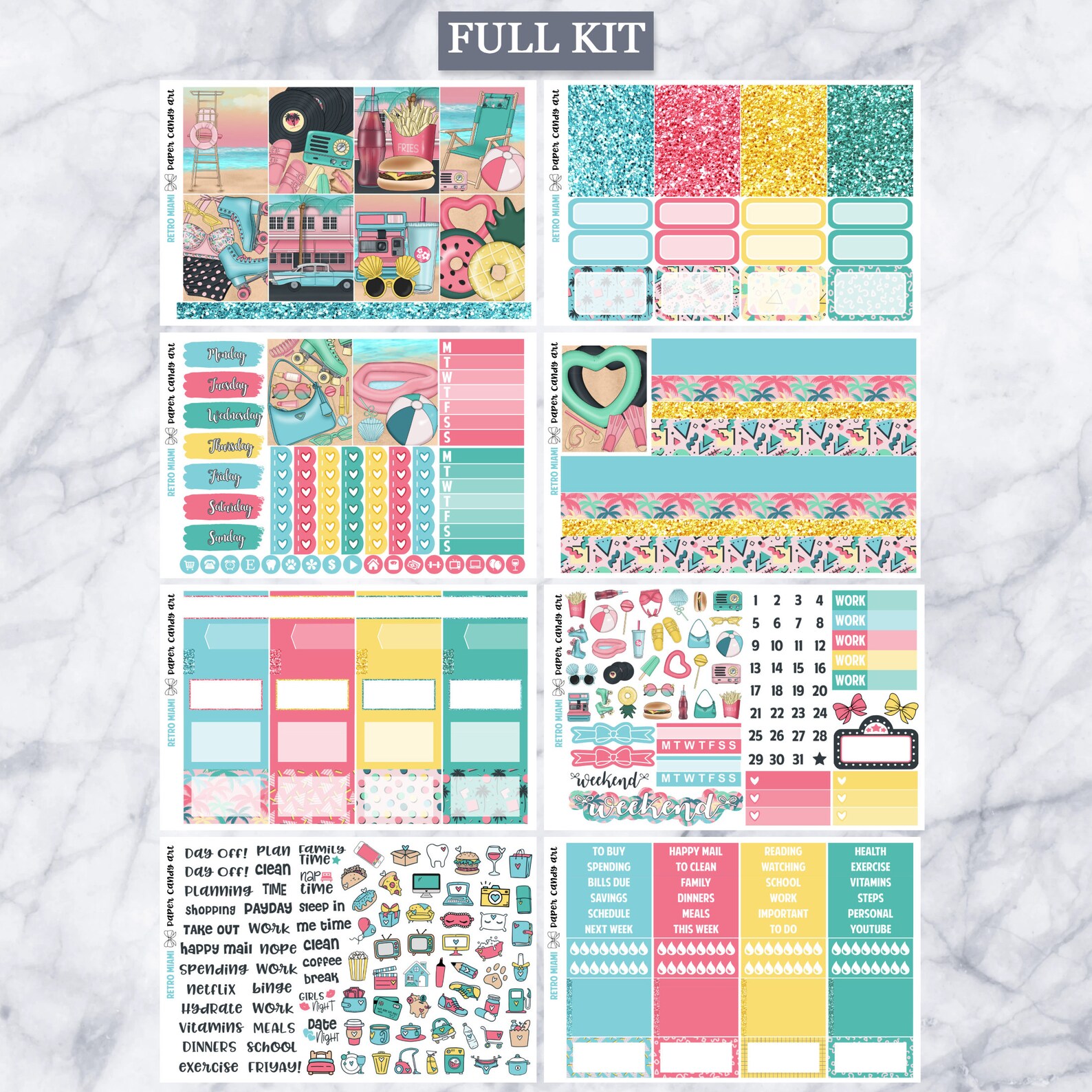 EC Kit Retro Miami // Weekly Planner Stickers Kit // Erin Condren - Etsy