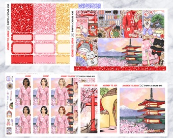 COMPLEMENTOS Viaje a Japón // Pegatinas del planificador // caja doble, encabezados brillantes, cajas completas, deco, chicas de moda