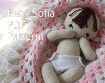 Modèle de poupée PDF et tutoriel - Modèle de bébé Sofia - Poupée de bébé de chiffon de 15 pouces - Poupée de taille prématurée