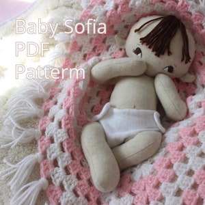 Rag Doll Pattern and tutorial- 15 inch rag baby doll- preemie size doll- Baby Sofia Pattern