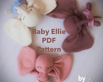 Baby Ellie Pattern- 8 inch Elephant plush PDF pattern and tutorial- Elephant doll with diaper DIY