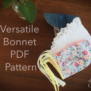 DIY bonnet for doll- 2 sizes Doll bonnet PDF pattern and tutorial for dolls 12" to 17 " head circumference- Reversible bonnet in 3 styles