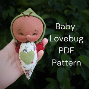 Tiny Doll Pattern and tutorial- Love bugs doll PDF pattern- Cloth doll pattern and tutorial- whimsical doll-baby doll