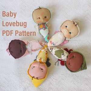 Tiny Doll Pattern and tutorial- Love bugs doll PDF pattern- Cloth doll pattern and tutorial- whimsical doll-baby doll