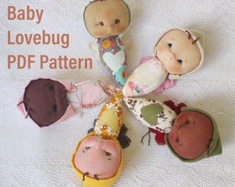 Doll Pattern- Love bugs doll PDF pattern- Cloth doll pattern and tutorial- whimsical doll-baby doll