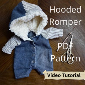 Hooded Romper Pattern and Video Tutorial for 11 inch dolls like Baby Luna and Baby Elf Patterns