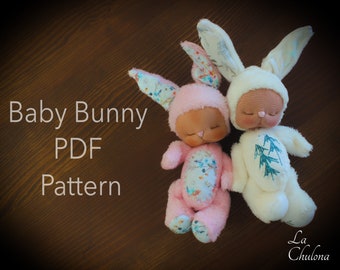 Baby Bunny PDF Pattern and Tutorial- Tutorial to make a 7 inch plush bunny doll- DIY doll