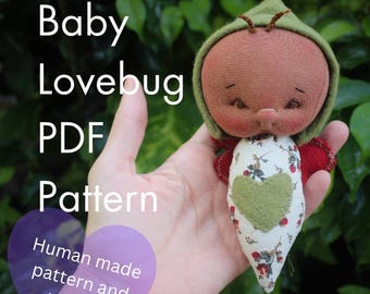 Baby Love Bug-pop PDF-patroon – Handleiding voor een stoffen pop van 14 cm