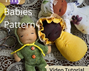 Tiny Waldorf Doll Pattern: 4.5&quot; Mini Babies, Video Tutorial (PDF Pattern)