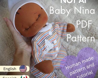 Patroon en handleiding voor de Baby Nina-pop - 33 cm grote, zachte, gebeeldhouwde doe-het-zelf-pop met outfit