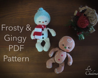 PDF Snowman Doll- Gingerbread Man Doll Pattern and tutorial- Snow Baby sewing pattern- Gingerbread Baby sewing tutorial