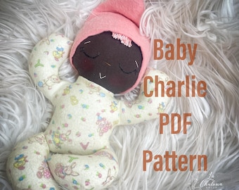 Baby Charlie Rag Doll Sewing Pattern - Embroidered Face, Yarn Hair (PDF Pattern)