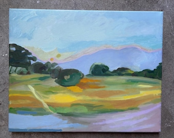 Kalifornische Wiese an der Küste – Santa Barbara Landschaft – 20x16 Original Ölgemälde