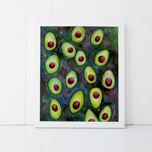 Avocado Art Print, Avocado Gift, Avocado Print, Cosmic Art, Cosmic Wall Decor, Kitchen Wall Decor, September Birthday image 1